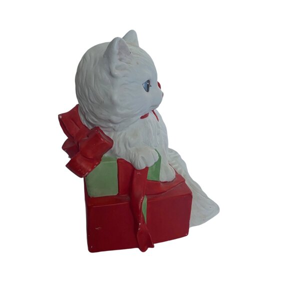 Vtg 1990 Enesco G.G. Santiago White Christmas Cat Music Box Song Happy Holidays - Picture 5 of 9